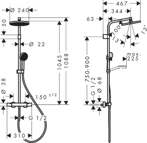 Hansgrohe Activera S Termostatik Duş Kolonu EcoSmart Mat Siyah 28078670 - 3