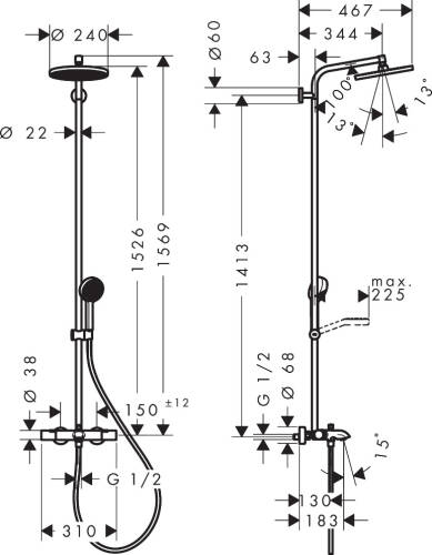 Hansgrohe Activera S Termostatik Duş Kolonu EcoSmart Mat Siyah 28871670 - 3