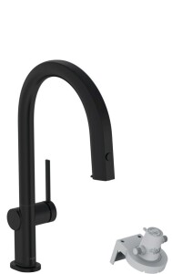 Hansgrohe Aqittura M91 Arıtmalı Eviye Bataryası Çekilebilir Gaga 1Jet Mat Siyah 76803670 - 1