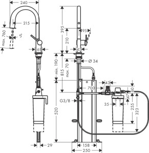 Hansgrohe Aqittura M91 Arıtmalı Eviye Bataryası Çekilebilir gaga 1jet sBox Mat Siyah 76800670 - 2