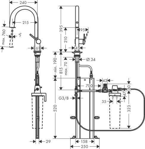 Hansgrohe Aqittura M91 Arıtmalı Eviye Bataryası Çekilebilir Gaga 1jet sBox Mat Siyah 76826670 - 2