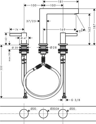 Hansgrohe Finoris Üç Delikli Lavabo Bataryası Mat Siyah 76034670 - 2