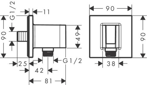 Hansgrohe FixFit E Kare Duş askılı çıkış dirseği 26889000 - 2