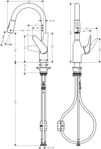 Hansgrohe Focus M42 Eviye Bataryası Çekilebilir Gaga 2 Akışlı 71801000 - 2