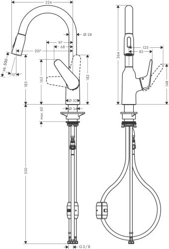 Hansgrohe Focus M42 Eviye Bataryası Çekilebilir Gaga 2 Akışlı 71801000 - 2