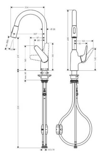 Hansgrohe Focus M42 Eviye Bataryası Çekilebilir Gaga 2 Akışlı Paslanmaz Çelik 71800800 - 2