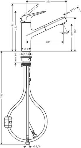 Hansgrohe Focus M42 Eviye Bataryası Çekilebilir Gaga - 3