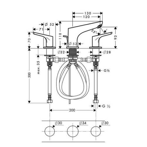 Hansgrohe Focus Üç Delikli Lavabo Bataryası - 2