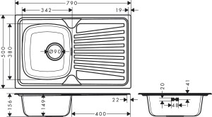 Hansgrohe HG S21 S210-F340 Ankastre Eviye Paslanmaz Çelik 43350800 - 2
