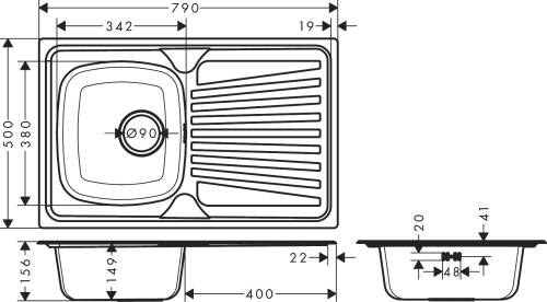 Hansgrohe HG S21 S210-F340 Ankastre Eviye Paslanmaz Çelik 43350800 - 2