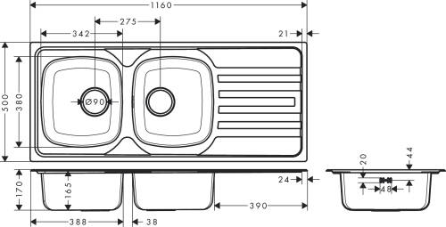 Hansgrohe HG S21 S210-F720 Ankastre Eviye Paslanmaz Çelik 43351800 - 2