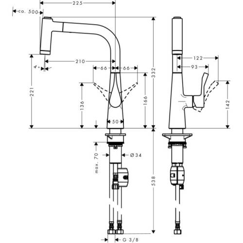 Hansgrohe Metris M71 Eviye Bataryası Çekilebilir Gaga 2 Akışlı Paslanmaz çelik 14834800 - 2