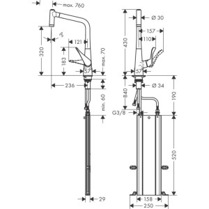 Hansgrohe Metris M71 Eviye Bataryası Çekilebilir Gaga 2 Akışlı ,sBox Paslanmaz Çelik 73801800 - 2