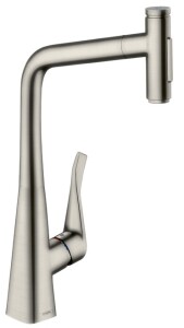 Hansgrohe Metris M71 Eviye Bataryası Çekilebilir Gaga 2 Akışlı ,sBox Paslanmaz Çelik 73816800 - 1