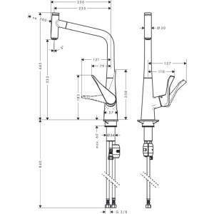 Hansgrohe Metris M71 Eviye Bataryası Çekilebilir Gaga Paslanmaz Çelik 14884800 - 2