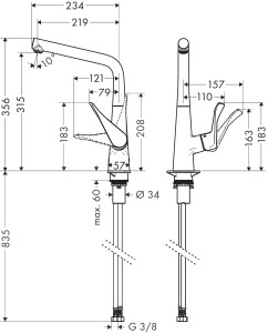 Hansgrohe Metris M71 Eviye Bataryası Pencere Önü Montaj 14823000 - 3