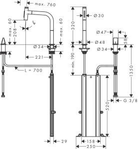 Hansgrohe Metris Select M71 2-delikli Eviye Bataryası Çekilebilir Gaga 2 Akışlı, sBox 73818000 - 2