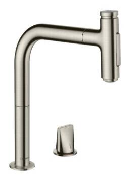 Hansgrohe Metris Select M71 2-delikli Eviye Bataryası Çekilebilir Gaga 2 Akışlı, sBox Paslanmaz Çelik 73818800 - 1