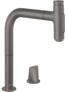 Hansgrohe Metris Select M71 2-delikli Eviye Bataryası Çekilebilir Gaga 2 Akışlı, sBox SiyahKrom 73818340 - 1