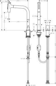 Hansgrohe Metris Select M71 2-delikli Eviye Bataryası Çekilebilir Gaga 73819000 - 2