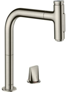 Hansgrohe Metris Select M71 2-delikli Eviye Bataryası Çekilebilir Gaga Paslanmaz Çelik 73819800 - 1