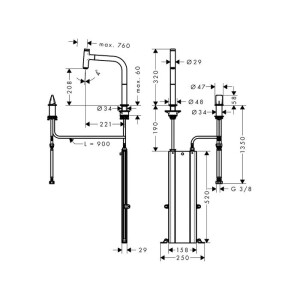 Hansgrohe Metris Select M71 2-delikli Eviye Bataryası Çekilebilir gaga, sBox Paslanmaz Çelik 73804800 - 2