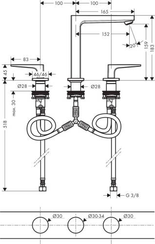 Hansgrohe Metropol Üç Delikli Lavabo Bataryası 74515000 - 2