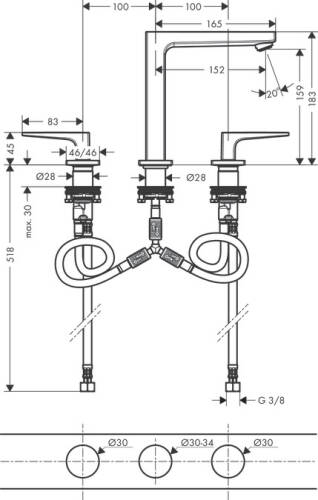 Hansgrohe Metropol Üç Delikli Lavabo Bataryası Mat Siyah 32515670 - 2