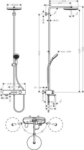 Hansgrohe Pulsify Termostatik Duş Kolonu 260 1jet Dönebilen Gagalı 24230000 - 2