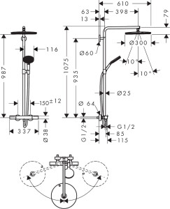 Hansgrohe Raindance Alive S Puro Termostatik Duş Kolonu Parlak Altın 24592990 - 3