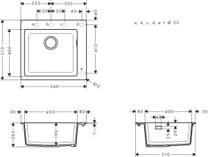 Hansgrohe S510-F450 Tezgah Üstü Granit Eviye 450 Grafit Siyahı 43312170 - 3