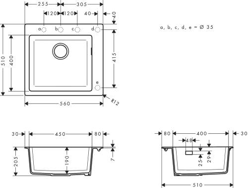 Hansgrohe S510-F450 Tezgah Üstü Granit Eviye 450 Grafit Siyahı 43312170 - 3