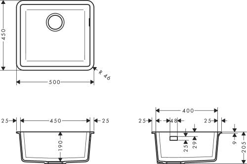 Hansgrohe S510-U450 Tezgah Altı Granit Eviye 450 Grafit Siyahı 43431170 - 3