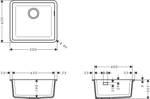 Hansgrohe S510-U450 Tezgah Altı Granit Eviye 450 Taş Grisi 43431290 - 3
