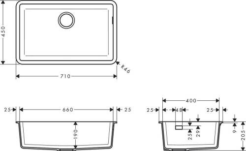 Hansgrohe S510-U660 Tezgah Altı Eviye 661 Taş Grisi 43432290 - 2