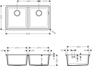 Hansgrohe S510-U770 Tezgah Altı Granit Eviye 370/370 Grafit Siyahı 43434170 - 3