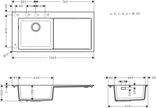 Hansgrohe S5110-F450 Ankastre Eviye 450 Damlalıklı Beton Grisi 43330380 - 2