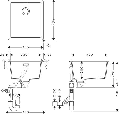 Hansgrohe S52 S520-F350 Ankastre Eviye Beton Grisi 43349380 - 2