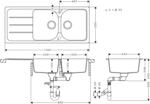 Hansgrohe S52 S520-F735 Ankastre Eviye Taş Grisi 43348290 - 2