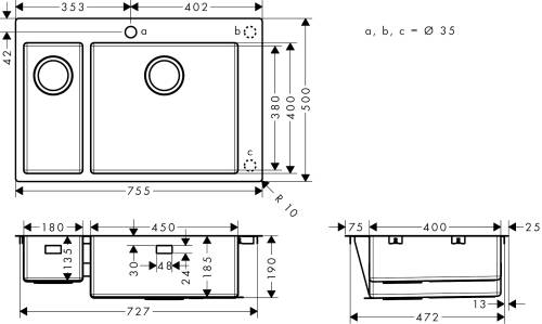 Hansgrohe S711-F655 Ankastre Eviye 180/450 Paslanmaz Çelik 43309800 - 2