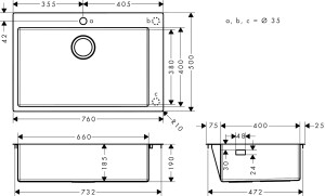 Hansgrohe S711-F660 Ankastre Eviye 660 Paslanmaz Çelik 43302800 - 2