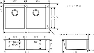 Hansgrohe S711-F765 Ankastre Eviye 370/370 Paslanmaz Çelik 43303800 - 2