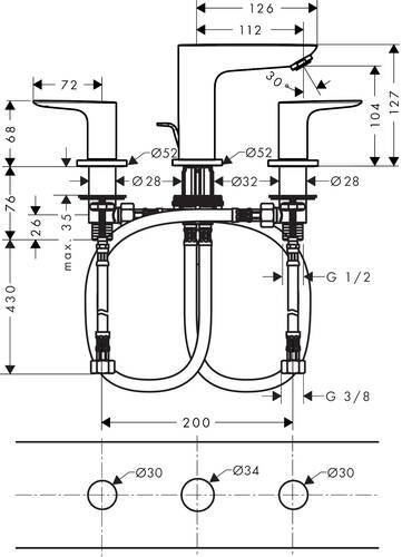 Hansgrohe Talis E Üç Delikli Lavabo Bataryası 71733000 - 2