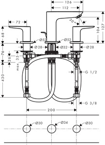 Hansgrohe Talis E Üç Delikli Lavabo Bataryası Mat SiyahKrom 71733340 - 2