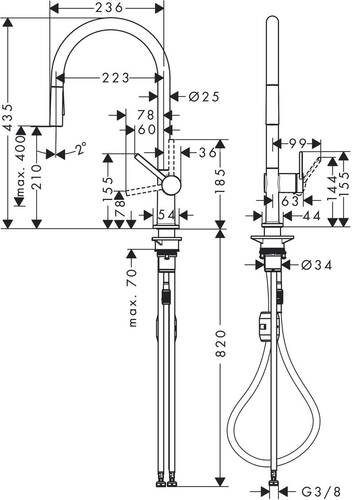 Hansgrohe Talis M54 Eviye Bataryası Çekilebilir el duşu 2 Akışlı Mat Siyah 72800670 - 5