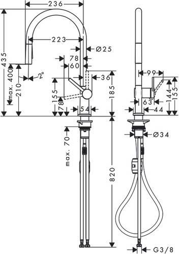 Hansgrohe Talis Eviye Bataryası Çekilebilir el duşu 2 Akışlı Paslanmaz Çelik 72800800 - 4