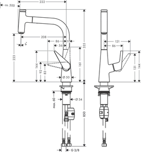 Hansgrohe Talis Eviye Bataryası Çekilebilir El Duşu 72822000 - 3