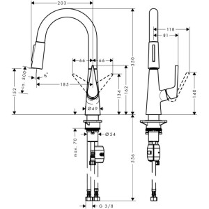 Hansgrohe Talis M51 Eviye Bataryası Çekilebilir Gaga 2 Akışlı Paslanmaz Çelik 72815800 - 2