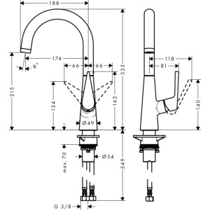 Hansgrohe Talis M51 Eviye Bataryası Paslanmaz Çelik 72814800 - 2