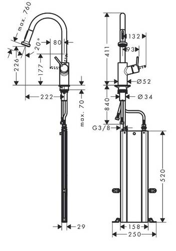 Hansgrohe Talis M52 Eviye Bataryası 2 Akışlı Spiralli sBox ile-Pencere Önü Montajına Uygun 73863000 - 2